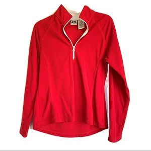 Athletic Works Red & White Fleece Knit Quarter Zip Pull Over Sweatshirt sz Small